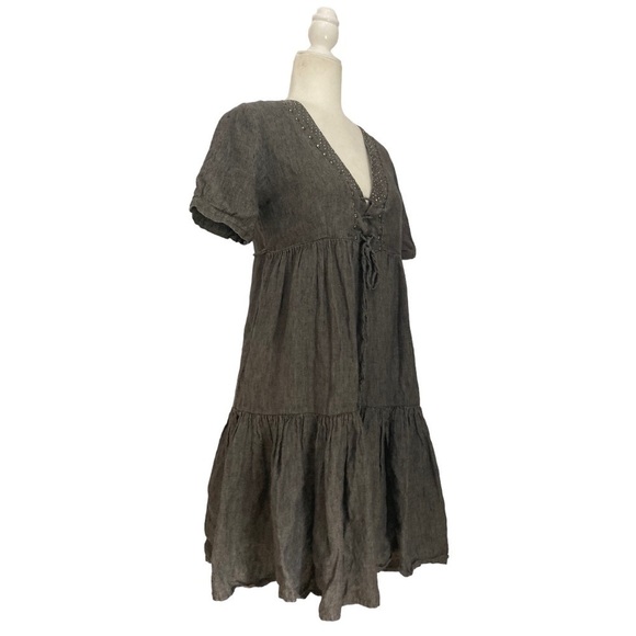 Twin-Set Simona Barbieri V Neck Tiered Mini Dress with lace up Detailing - Picture 2 of 9